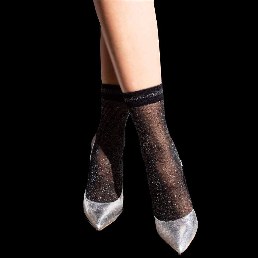 Black & Silver Lurex Anklets <socks>